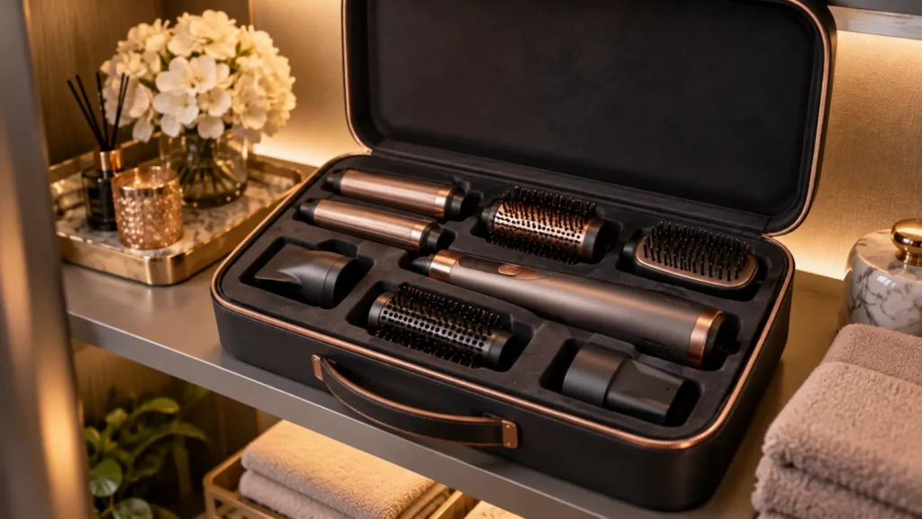 A styling tool stored neatly in its presentation case