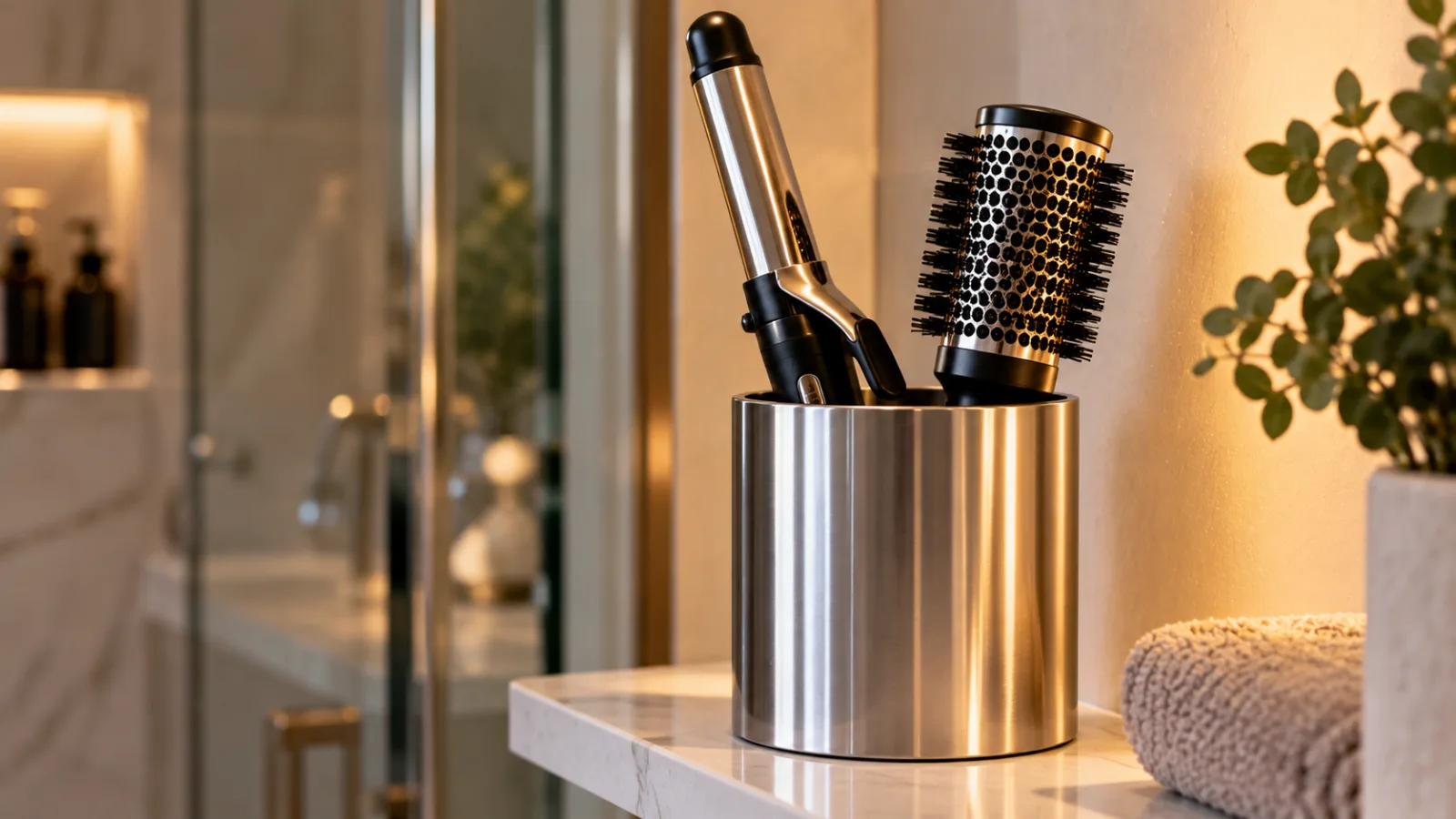 Hair tool organizer with steel cups