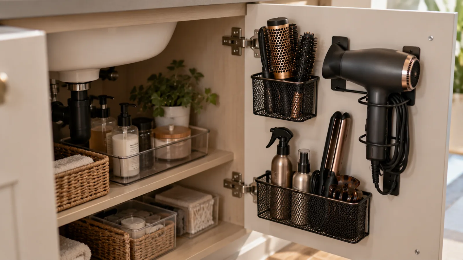 Under-sink hair tool storage