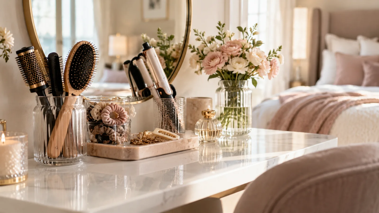 Vanity hair tool organizer ideas