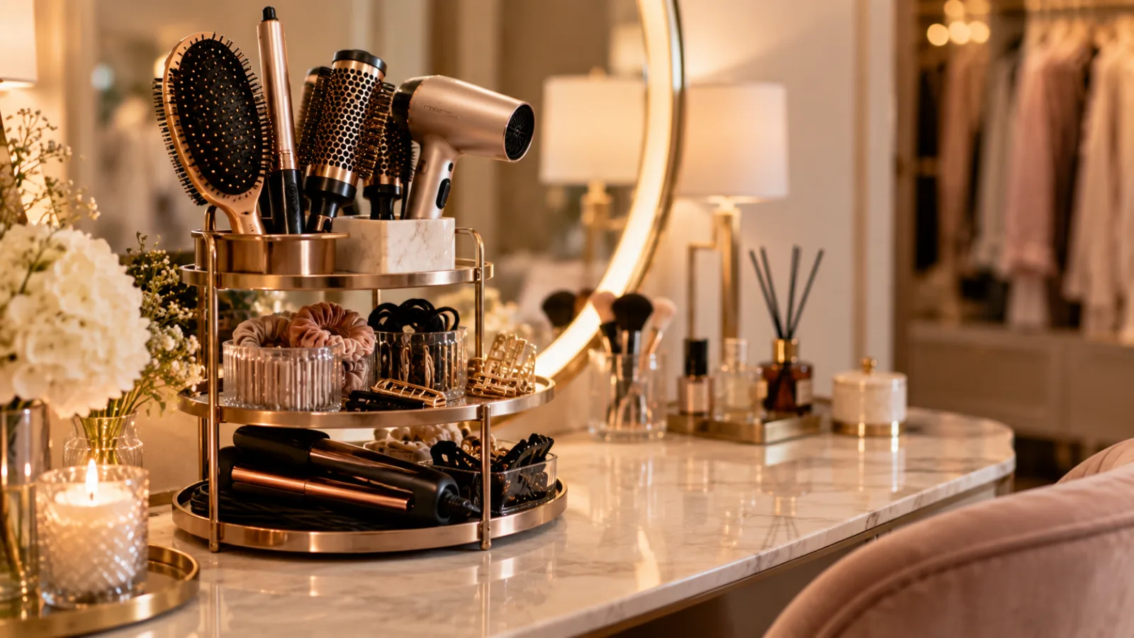 Vanity hair tool organizer ideas